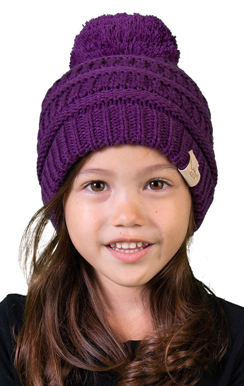 C.C. Kid's Cable Knit Winter Beanie W/ Pom - Solid Colors