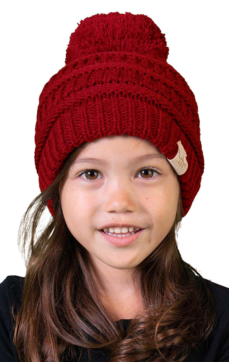 C.C. Kid's Cable Knit Winter Beanie W/ Pom - Solid Colors