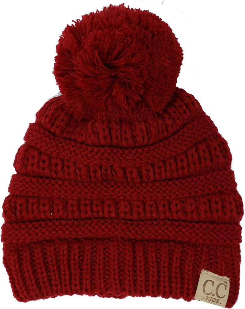 C.C. Kid's Cable Knit Winter Beanie W/ Pom - Solid Colors