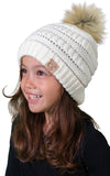 C.C. Kid's Classic Fit Cable Knit Beanie W/ Pom - Faux Fur