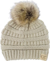 C.C. Kid's Classic Fit Cable Knit Beanie W/ Pom - Faux Fur