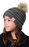 C.C. Kid's Classic Fit Cable Knit Beanie W/ Pom - Faux Fur