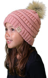 C.C. Kid's Classic Fit Cable Knit Beanie W/ Pom - Faux Fur