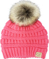 C.C. Kid's Classic Fit Cable Knit Beanie W/ Pom - Faux Fur