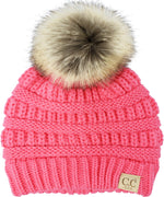 C.C. Kid's Classic Fit Cable Knit Beanie W/ Pom - Faux Fur