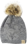 C.C. Kid's Classic Fit Cable Knit Beanie W/ Pom - Faux Fur