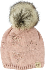 C.C. Kid's Classic Fit Cable Knit Beanie W/ Pom - Faux Fur