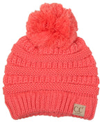 C.C. Kid's Cable Knit Winter Beanie W/ Pom - Solid Colors