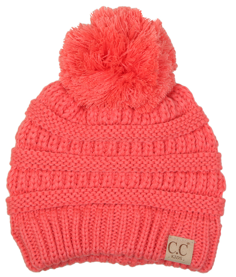 C.C. Kid's Cable Knit Winter Beanie W/ Pom - Solid Colors