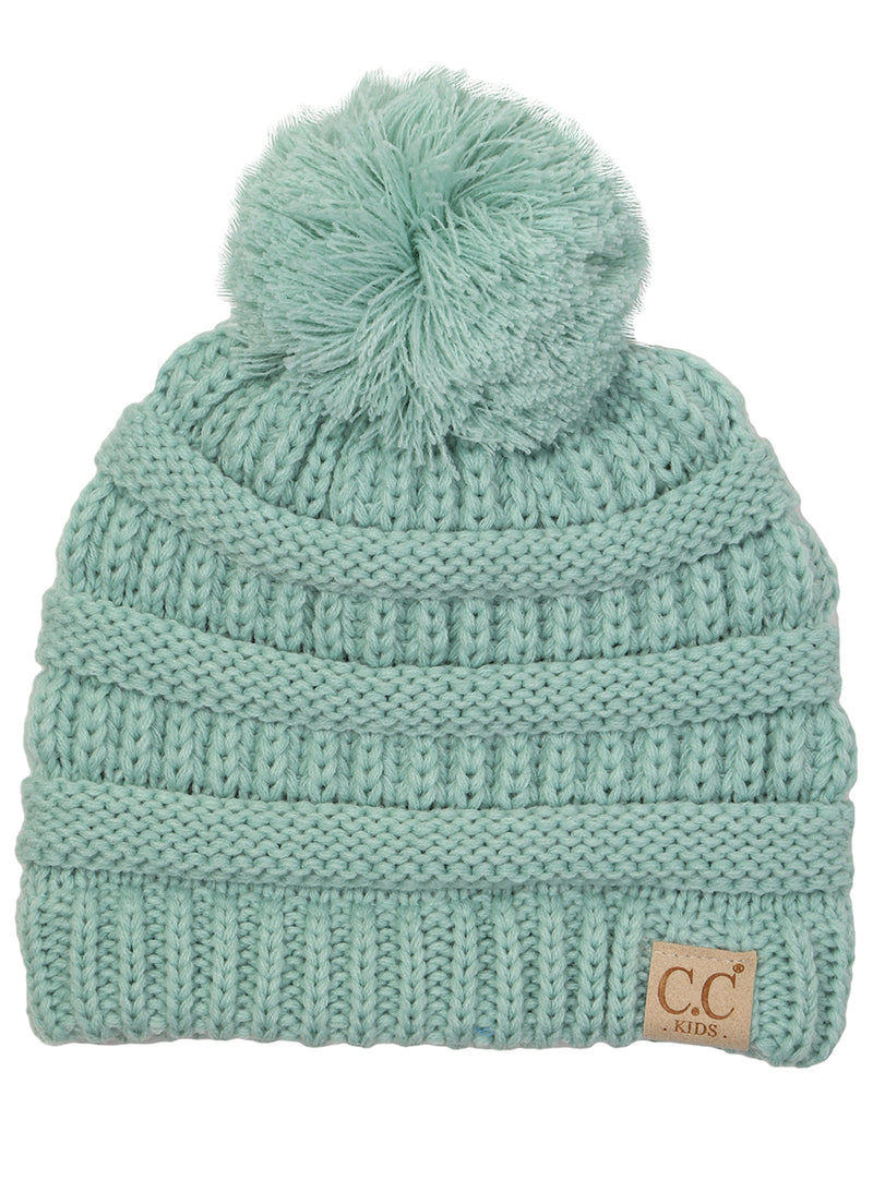 C.C. Kid's Classic Fit Cable Knit Beanie W/ Pom - Solid Colors