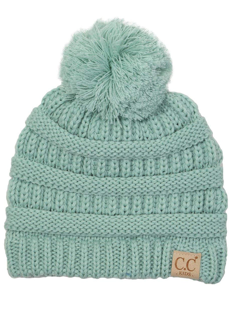 C.C. Kid's Cable Knit Winter Beanie W/ Pom - Solid Colors
