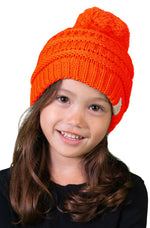 C.C. Kid's Classic Fit Cable Knit Beanie W/ Pom - Neon