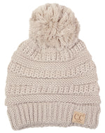 C.C. Kid's Cable Knit Winter Beanie W/ Pom - Solid Colors