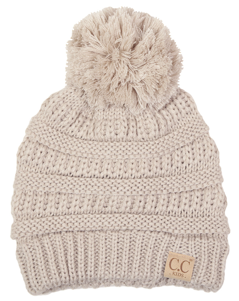 C.C. Kid's Cable Knit Winter Beanie W/ Pom - Solid Colors