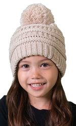 C.C. Kid's Cable Knit Winter Beanie W/ Pom - Solid Colors
