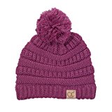 C.C. Kid's Classic Fit Cable Knit Beanie W/ Pom - Solid Colors