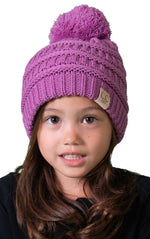 C.C. Kid's Cable Knit Winter Beanie W/ Pom - Solid Colors