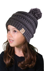 C.C. Kid's Classic Fit Cable Knit Beanie W/ Pom - Tricolor
