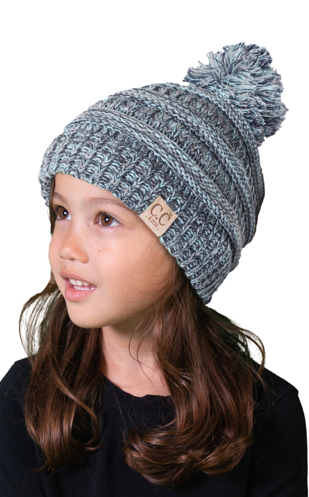 C.C. Kid's Classic Fit Cable Knit Beanie W/ Pom - Tricolor