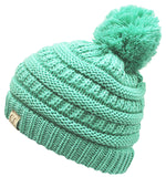 C.C. Kid's Cable Knit Winter Beanie W/ Pom - Solid Colors