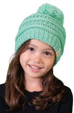 C.C. Kid's Cable Knit Winter Beanie W/ Pom - Solid Colors
