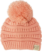 C.C. Kid's Cable Knit Winter Beanie W/ Pom - Solid Colors