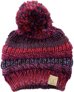 C.C. Kid's Classic Fit Cable Knit Beanie W/ Pom - Multi Mix