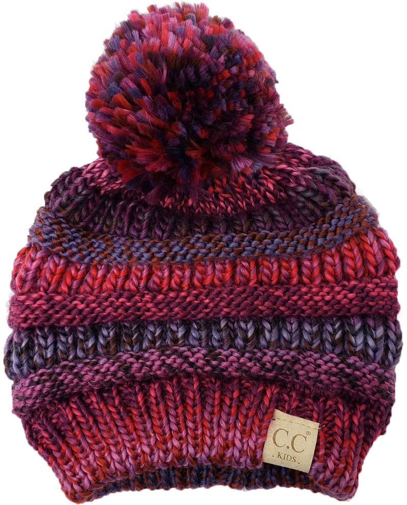 C.C. Kid's Classic Fit Cable Knit Beanie W/ Pom - Multi Mix