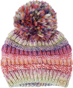 C.C. Kid's Classic Fit Cable Knit Beanie W/ Pom - Multi Mix