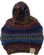 C.C. Kid's Classic Fit Cable Knit Beanie W/ Pom - Multi Mix