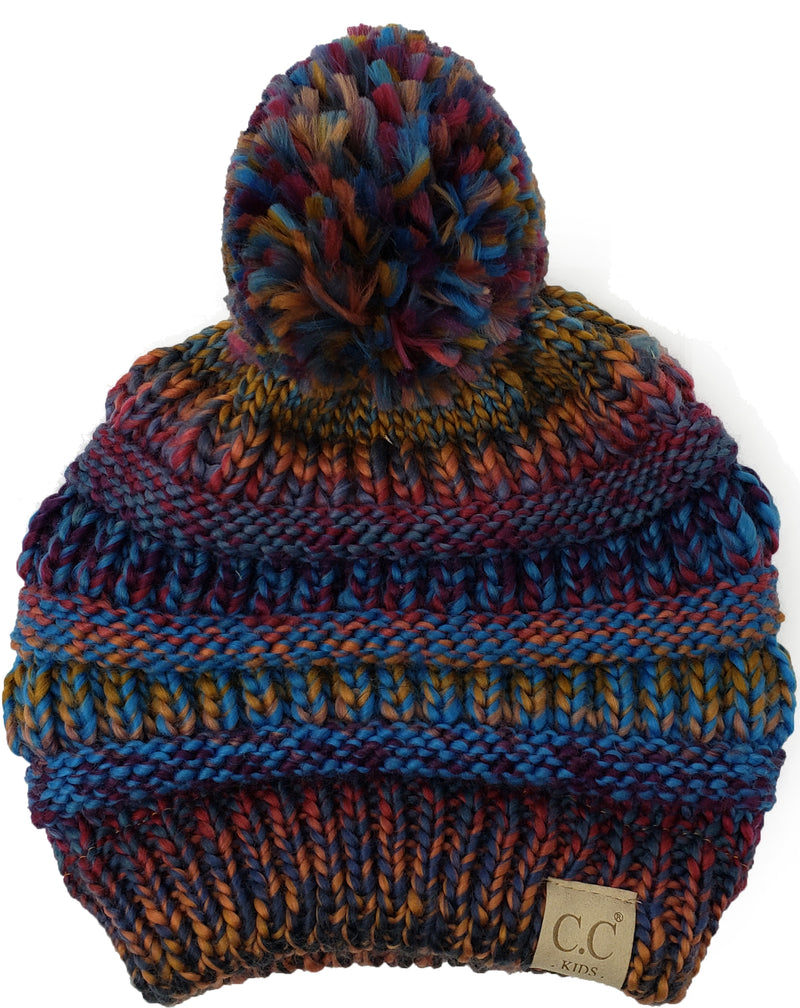 C.C. Kid's Classic Fit Cable Knit Beanie W/ Pom - Multi Mix