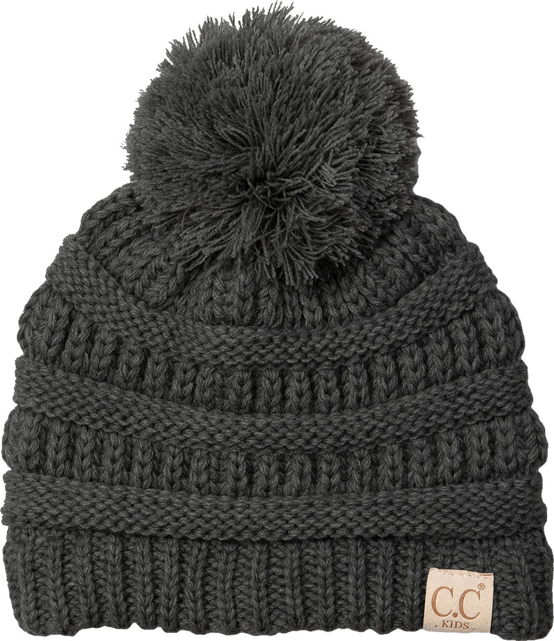 C.C. Kid's Cable Knit Winter Beanie W/ Pom - Solid Colors