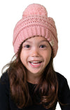 C.C. Kid's Cable Knit Winter Beanie W/ Pom - Solid Colors