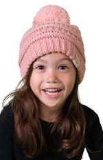 C.C. Kid's Cable Knit Winter Beanie W/ Pom - Solid Colors