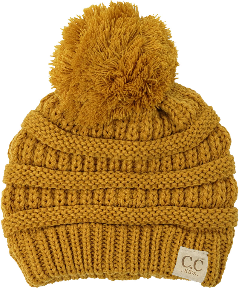 C.C. Kid's Cable Knit Winter Beanie W/ Pom - Solid Colors