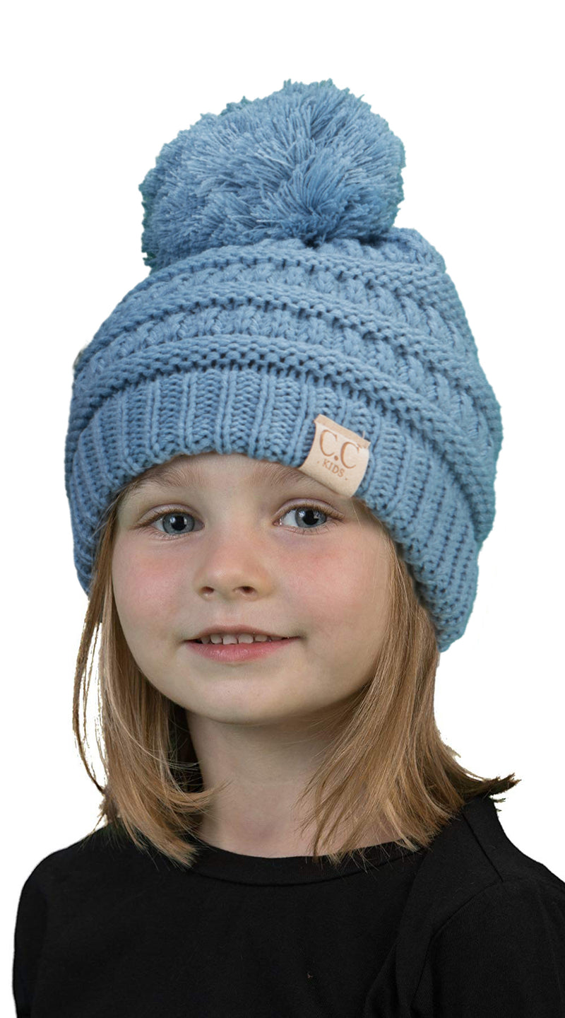 C.C. Kid's Cable Knit Winter Beanie W/ Pom - Solid Colors