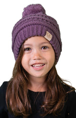 C.C. Kid's Cable Knit Winter Beanie W/ Pom - Solid Colors