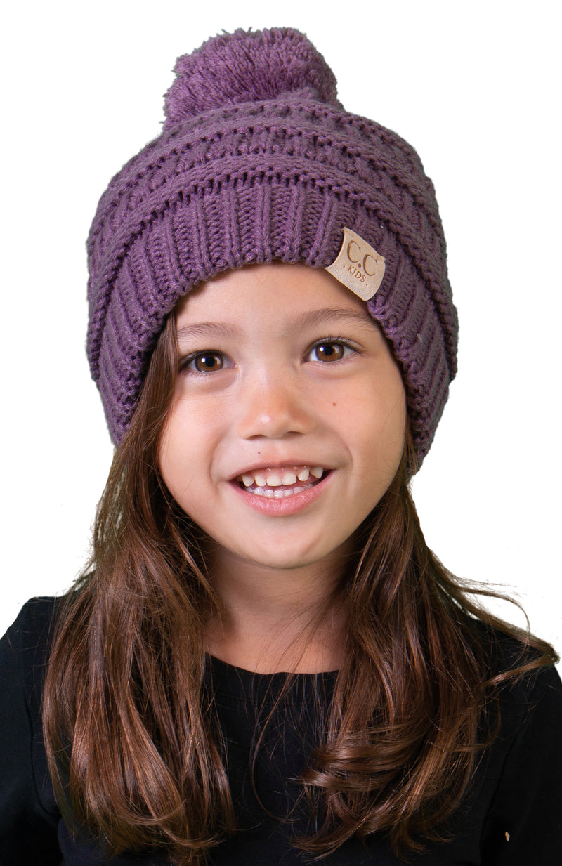 C.C. Kid's Cable Knit Winter Beanie W/ Pom - Solid Colors