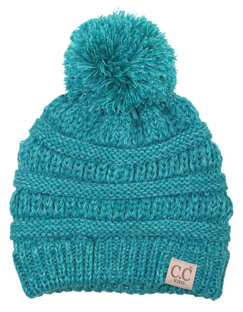 C.C. Kid's Classic Fit Cable Knit Beanie W/ Pom - 2-Tone