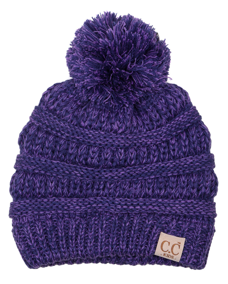 C.C. Kid's Classic Fit Cable Knit Beanie W/ Pom - 2-Tone