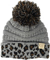 C.C. Kid's Classic Fit Cable Knit Beanie W/ Pom - Leopard