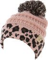 C.C. Kid's Classic Fit Cable Knit Beanie W/ Pom - Leopard
