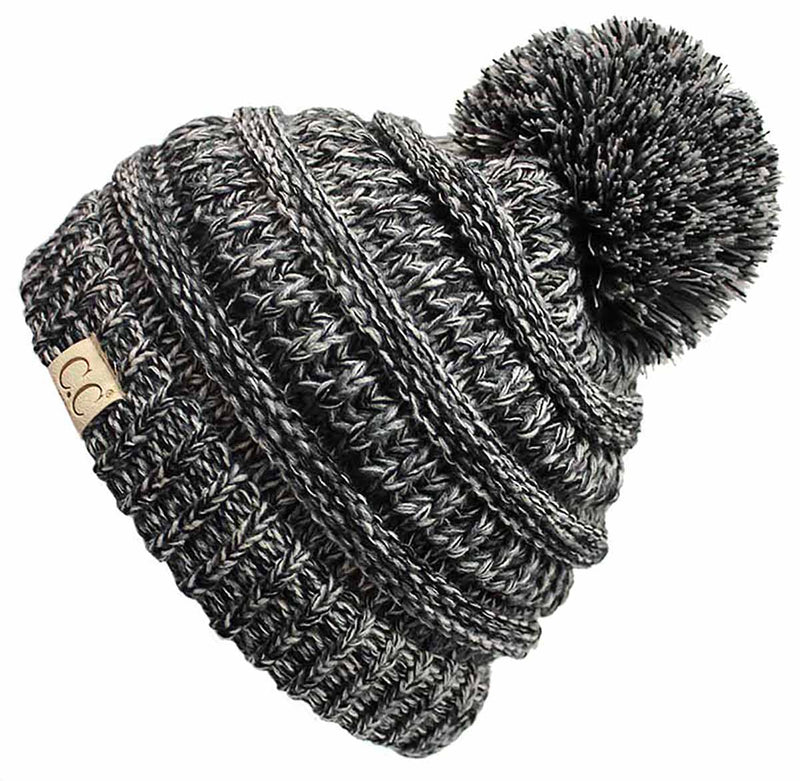 C.C. Kid's Classic Fit Cable Knit Beanie W/ Pom - 4-Tone