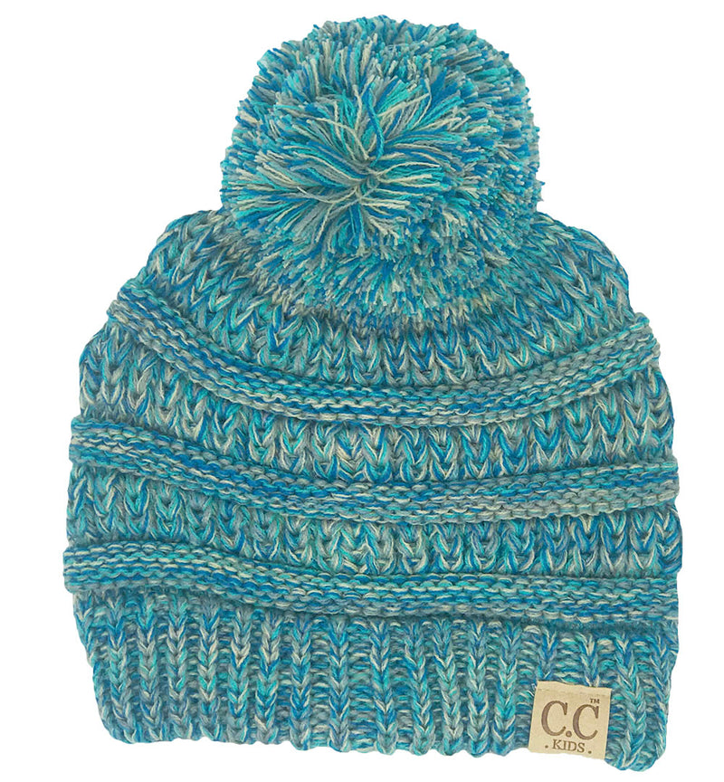 C.C. Kid's Classic Fit Cable Knit Beanie W/ Pom - 4-Tone