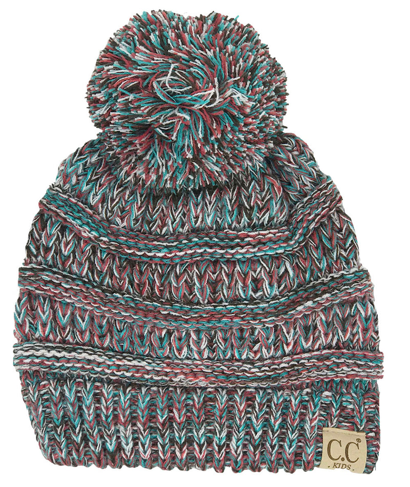 C.C. Kid's Classic Fit Cable Knit Beanie W/ Pom - 4-Tone