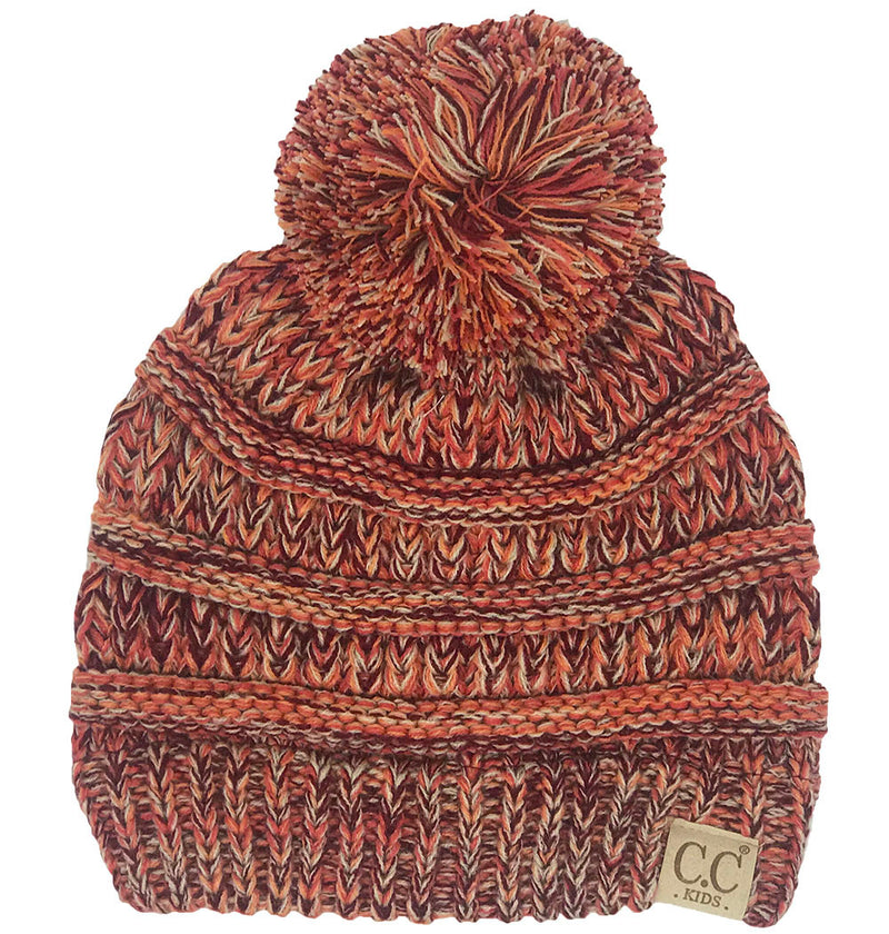 C.C. Kid's Classic Fit Cable Knit Beanie W/ Pom - 4-Tone