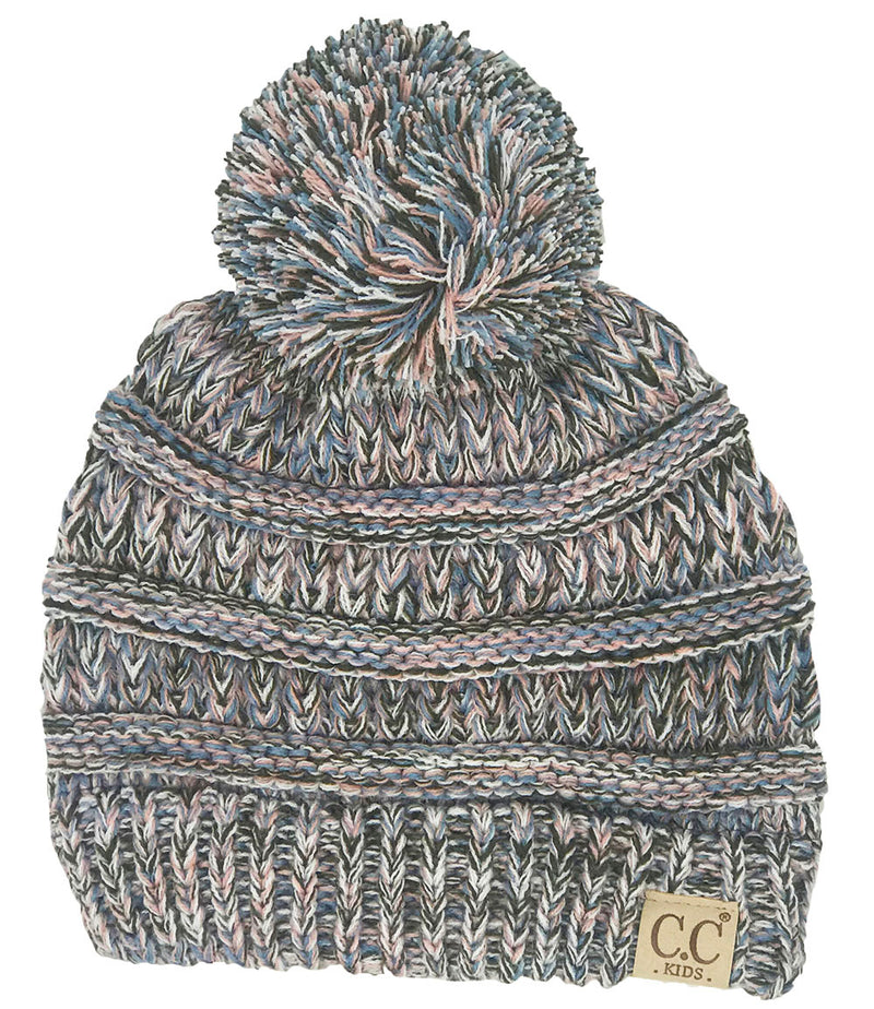C.C. Kid's Classic Fit Cable Knit Beanie W/ Pom - 4-Tone