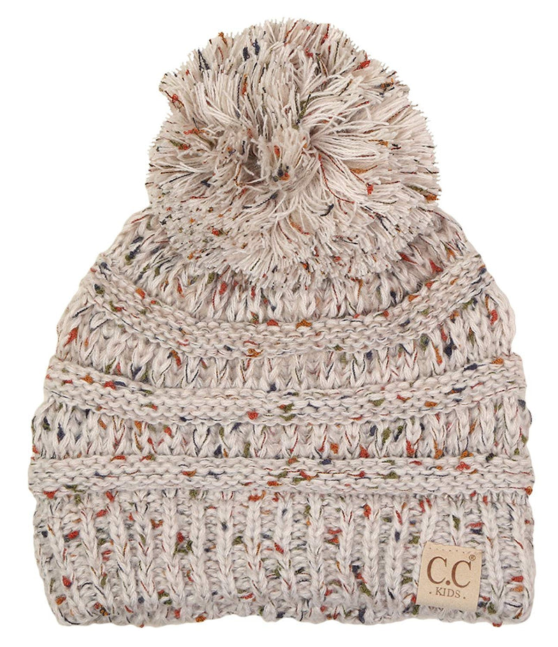 C.C. Kid's Classic Fit Cable Knit Beanie W/ Pom - Confetti