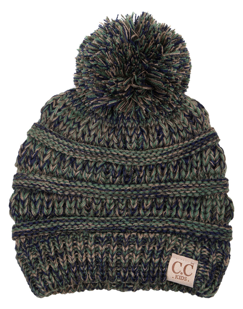 C.C. Kid's Classic Fit Cable Knit Beanie W/ Pom - 4-Tone