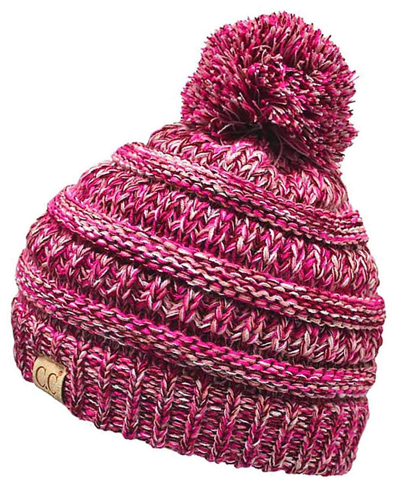 C.C. Kid's Classic Fit Cable Knit Beanie W/ Pom - 4-Tone